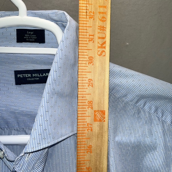 x Peter Millar Shirt Men Large Blue 100% Cotton Geometric Pattern Long Sleeve - Picture 6 of 8
